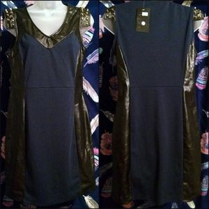 🆕NWT S & C Silver Stud Shoulders Faux Leather Dress